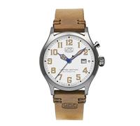 UMF RUHLA UMF 1256-1 - Orologio automatico da uomo, cassa in acciaio inox con quadrante bianco vintage, cinturino in pelle di vitello Horween con fibbia ad ardiglione, made in Germany, cinghia