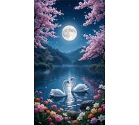 Umfarvt 5D Amore Cigno Luna Diamond Painting Kits for Adults,Diamond Art Painting Kit Completo,DIY Round Pittura Di Diamanti Strass Ricamo A Punto Croce Art Craft per Decorazioni Casa +100x210cm