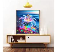 Umfarvt 5D Beach Lily Stone Diamond Painting Kits for Adults Kids,DIY Square Full Drill diamond art painting kits,Canvas Embroidery Diamond Art Craft for Home Wall Decor 60x60cm