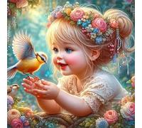 Umfarvt 5D Birds Girl Diamond Painting Kits for Adults Kids,DIY Round Full Drill diamond art painting kits,Canvas Embroidery Diamond Art Craft for Home Wall Decor 20x20cm