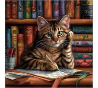 Umfarvt 5D Bookshelf Cat Diamond Painting Kits for Adults Kids,DIY Round Full Drill diamond art painting kits,Canvas Embroidery Diamond Art Craft for Home Wall Decor 70x70cm