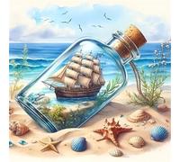 Umfarvt 5D Bottiglia da spiaggia Diamond Painting,diamond Art painting Kit Completo per Adulti Bambini,DIY Square Pieno di Cristallo Pittura Con Numeri Ricamo Craft per Casa Decor Regalo 20x20cm