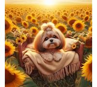 Umfarvt 5D Brown Dog Flower Diamond Painting Kits for Adults Kids,DIY Round Full Drill diamond art painting kits,Canvas Embroidery Diamond Art Craft for Home Wall Decor 80x80cm