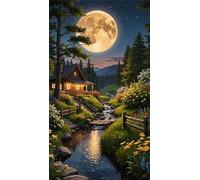 Umfarvt 5D Casa Moon River Diamond Painting Kits for Adults,Diamond Art Painting Kit Completo,DIY Square Pittura Di Diamanti Strass Ricamo A Punto Croce Art Craft per Decorazioni Casa +70x150cm