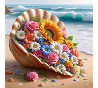 Umfarvt 5D Conchiglia Fiore Mare Diamond Painting Kit Completo,diamond painting per Adulti,DIY Round Diamond Art Strass Ricamo a Punto Croce Pittura Diamante Decorazione per della Parete 80x80cm