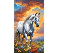 Umfarvt 5D Diamond Art Painting,Horse Grassland Diamond Painting Kits for Adults,DIY Square Full Drill Canvas Embroidery Cross Stitch,Diamond Arts Crafts Painting Pictures for Home Wall Decor 40x90cm