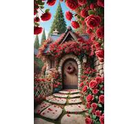 Umfarvt 5D Diamond Art Painting,House Red Rose Diamond Painting Kits for Adults,DIY Round Full Drill Canvas Embroidery Cross Stitch,Diamond Arts Crafts Painting Pictures for Home Wall Decor 20x50cm