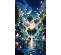 Umfarvt 5D Diamond Art Painting,Island Sea Diamond Painting Kits for Adults,DIY Round Full Drill Canvas Embroidery Cross Stitch,Diamond Arts Crafts Painting Pictures for Home Wall Decor 80x170cm