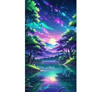 Umfarvt 5D Diamond Art Painting,Lake Moon Cloud Diamond Painting Kits for Adults,DIY Round Full Drill Canvas Embroidery Cross Stitch,Diamond Arts Crafts Painting Pictures for Home Wall Decor 70x150cm