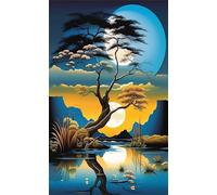 Umfarvt 5D Diamond Art Painting,Lake Moon Tree Diamond Painting Kits for Adults,DIY Round Full Drill Canvas Embroidery Cross Stitch,Diamond Arts Crafts Painting Pictures for Home Wall Decor 40x90cm