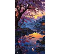 Umfarvt 5D Diamond Art Painting,Lake Tree House Diamond Painting Kits for Adults,DIY Round Full Drill Canvas Embroidery Cross Stitch,Diamond Arts Crafts Painting Pictures for Home Wall Decor 40x90cm