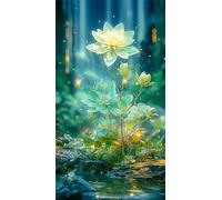 Umfarvt 5D Diamond Art Painting,Lotus Jungle Diamond Painting Kits for Adults,DIY Round Full Drill Canvas Embroidery Cross Stitch,Diamond Arts Crafts Painting Pictures for Home Wall Decor 100x210cm