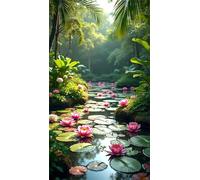 Umfarvt 5D Diamond Art Painting,Lotus Plant Lake Diamond Painting Kits for Adults,DIY Round Full Drill Canvas Embroidery Cross Stitch,Diamond Arts Crafts Painting Pictures for Home Wall Decor 20x50cm
