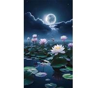 Umfarvt 5D Diamond Art Painting,Lotus Pond Moon Diamond Painting Kits for Adults,DIY Round Full Drill Canvas Embroidery Cross Stitch,Diamond Arts Crafts Painting Pictures for Home Wall Decor 50x110cm