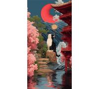 Umfarvt 5D Diamond Art Painting,Moon Attic Cat Diamond Painting Kits for Adults,DIY Square Full Drill Canvas Embroidery Cross Stitch,Diamond Arts Crafts Painting Pictures for Home Wall Decor 60x130cm