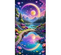 Umfarvt 5D Diamond Art Painting,Moon Path Lake Diamond Painting Kits for Adults,DIY Square Full Drill Canvas Embroidery Cross Stitch,Diamond Arts Crafts Painting Pictures for Home Wall Decor 20x50cm