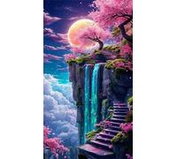 Umfarvt 5D Diamond Art Painting,Moon Tree River Diamond Painting Kits for Adults,DIY Round Full Drill Canvas Embroidery Cross Stitch,Diamond Arts Crafts Painting Pictures for Home Wall Decor 30x70cm