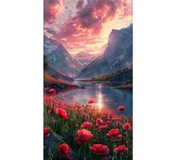 Umfarvt 5D Diamond Art Painting,Mountains Lake Diamond Painting Kits for Adults,DIY Round Full Drill Canvas Embroidery Cross Stitch,Diamond Arts Crafts Painting Pictures for Home Wall Decor 70x150cm