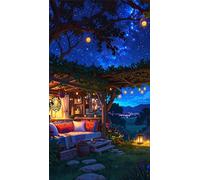 Umfarvt 5D Diamond Art Painting,Night House Tree Diamond Painting Kits for Adults,DIY Round Full Drill Canvas Embroidery Cross Stitch,Diamond Arts Crafts Painting Pictures for Home Wall Decor 30x70cm