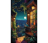 Umfarvt 5D Diamond Art Painting,Night Town Attic Diamond Painting Kits for Adults,DIY Round Full Drill Canvas Embroidery Cross Stitch,Diamond Arts Crafts Painting Pictures for Home Wall Decor 30x70cm