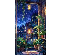 Umfarvt 5D Diamond Art Painting,Night Town Plant Diamond Painting Kits for Adults,DIY Round Full Drill Canvas Embroidery Cross Stitch,Diamond Arts Crafts Painting Pictures for Home Wall Decor 40x90cm