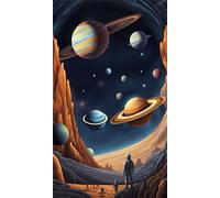 Umfarvt 5D Diamond Art Painting,Planet Mountain Diamond Painting Kits for Adults,DIY Round Full Drill Canvas Embroidery Cross Stitch,Diamond Arts Crafts Painting Pictures for Home Wall Decor 70x150cm