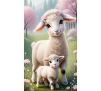 Umfarvt 5D Diamond Art Painting,Sheep House Diamond Painting Kits for Adults,DIY Round Full Drill Canvas Embroidery Cross Stitch,Diamond Arts Crafts Painting Pictures for Home Wall Decor 90x190cm