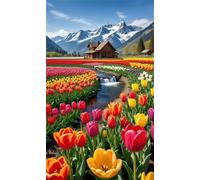 Umfarvt 5D Diamond Art Painting,Tulip Fields Diamond Painting Kits for Adults,DIY Round Full Drill Canvas Embroidery Cross Stitch,Diamond Arts Crafts Painting Pictures for Home Wall Decor 30x70cm
