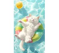 Umfarvt 5D Diamond Art Painting,White Cute Cat Diamond Painting Kits for Adults,DIY Square Full Drill Canvas Embroidery Cross Stitch,Diamond Arts Crafts Painting Pictures for Home Wall Decor 20x50cm