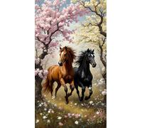 Umfarvt 5D Diamond Painting Kit Completo,Albero del cavallo Diamond Painting per Adulti,DIY Square Diamond Art Strass Ricamo a Punto Croce Pittura Diamante per Decorazione Parete 40x90cm