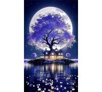 Umfarvt 5D Diamond Painting Kit Completo,Albero viola dell'isola Diamond Painting per Adulti,DIY Square Diamond Art Strass Ricamo a Punto Croce Pittura Diamante per Decorazione Parete 50x110cm