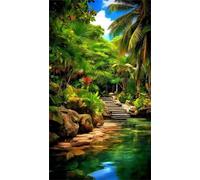 Umfarvt 5D Diamond Painting Kit Completo,Fiume della giungla verde Diamond Painting per Adulti,DIY Square Diamond Art Strass Ricamo a Punto Croce Pittura Diamante per Decorazione Parete 70x150cm