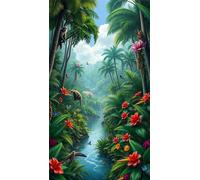 Umfarvt 5D Diamond Painting Kit Completo,Jungle Creek Diamond Painting per Adulti,DIY Round Diamond Art Strass Ricamo a Punto Croce Pittura Diamante per Decorazione Parete 30x70cm