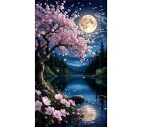 Umfarvt 5D Diamond Painting Kit Completo,Luna dell'albero del lago Diamond Painting per Adulti,DIY Round Diamond Art Strass Ricamo a Punto Croce Pittura Diamante per Decorazione Parete 70x150cm