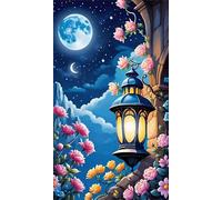 Umfarvt 5D Diamond Painting Kit Completo,Montagne Fiore Luna Diamond Painting per Adulti,DIY Round Diamond Art Strass Ricamo a Punto Croce Pittura Diamante per Decorazione Parete 70x150cm