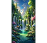 Umfarvt 5D Diamond Painting Kit Completo,Natura Giungla Creek Diamond Painting per Adulti,DIY Round Diamond Art Strass Ricamo a Punto Croce Pittura Diamante per Decorazione Parete 40x90cm