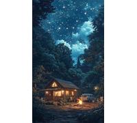Umfarvt 5D Diamond Painting Kit Completo,Notte nella giungla casa Diamond Painting per Adulti,DIY Round Diamond Art Strass Ricamo a Punto Croce Pittura Diamante per Decorazione Parete 90x190cm