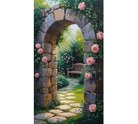 Umfarvt 5D Diamond Painting Kit Completo,Rose sentiero nel giardino Diamond Painting per Adulti,DIY Square Diamond Art Strass Ricamo a Punto Croce Pittura Diamante per Decorazione Parete 70x150cm