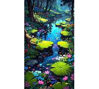 Umfarvt 5D Diamond Painting Kit Completo,Ruscello di foglie di loto Diamond Painting per Adulti,DIY Round Diamond Art Strass Ricamo a Punto Croce Pittura Diamante per Decorazione Parete 40x90cm