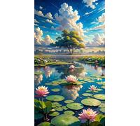 Umfarvt 5D Diamond Painting Kit Completo,Stagno delle foglie di loto Diamond Painting per Adulti,DIY Round Diamond Art Strass Ricamo a Punto Croce Pittura Diamante per Decorazione Parete 90x190cm