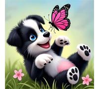 Umfarvt 5D Farfalla dell'erba cane Diamond Painting,diamond Art painting Kit Completo per Adulti Bambini,DIY Square Pieno di Cristallo Pittura Con Numeri Ricamo Craft per Casa Decor Regalo 70x70cm