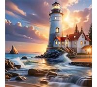 Umfarvt 5D Faro costiero Diamond Painting Kit Completo,diamond painting per Adulti,DIY Square Diamond Art Strass Ricamo a Punto Croce Pittura Diamante Decorazione per della Parete 100x100cm