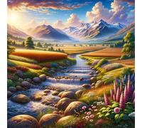Umfarvt 5D Fields Streams Diamond Painting Kits for Adults Kids,DIY Square Full Drill diamond art painting kits,Canvas Embroidery Diamond Art Craft for Home Wall Decor 40x40cm