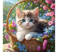 Umfarvt 5D Flower Basket Cat Diamond Painting Kits for Adults Kids,DIY Round Full Drill diamond art painting kits,Canvas Embroidery Diamond Art Craft for Home Wall Decor 80x80cm