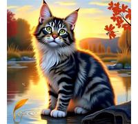 Umfarvt 5D Gatto del tramonto Diamond Painting,diamond Art painting Kit Completo per Adulti Bambini,DIY Round Pieno di Cristallo Pittura Con Numeri Ricamo Craft per Casa Decor Regalo 20x20cm