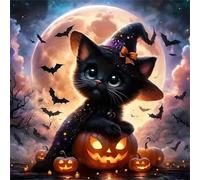Umfarvt 5D Gatto di Halloween Diamond Painting,diamond Art painting Kit Completo per Adulti Bambini,DIY Round Pieno di Cristallo Pittura Con Numeri Ricamo Craft per Casa Decor Regalo 30x30cm