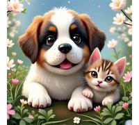 Umfarvt 5D Gatto Fiore Cane Diamond Painting Kit Completo,diamond painting per Adulti,DIY Square Diamond Art Strass Ricamo a Punto Croce Pittura Diamante Decorazione per della Parete 90x90cm