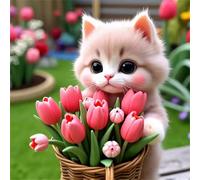 Umfarvt 5D Gatto Tulipano Diamond Painting Kit Completo,diamond painting per Adulti,DIY Square Diamond Art Strass Ricamo a Punto Croce Pittura Diamante Decorazione per della Parete 40x40cm