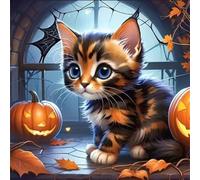 Umfarvt 5D Gatto Zucca Diamond Painting,diamond Art painting Kit Completo per Adulti Bambini,DIY Square Pieno di Cristallo Pittura Con Numeri Ricamo Craft per Casa Decor Regalo 90x90cm