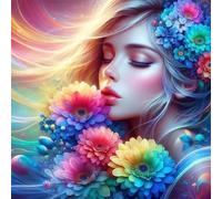 Umfarvt 5D Girl Kiss Flowers Diamond Painting Kits for Adults Kids,DIY Round Full Drill diamond art painting kits,Canvas Embroidery Diamond Art Craft for Home Wall Decor 70x70cm